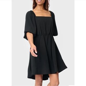 Ballon Sleeved Squared neck crepe dress